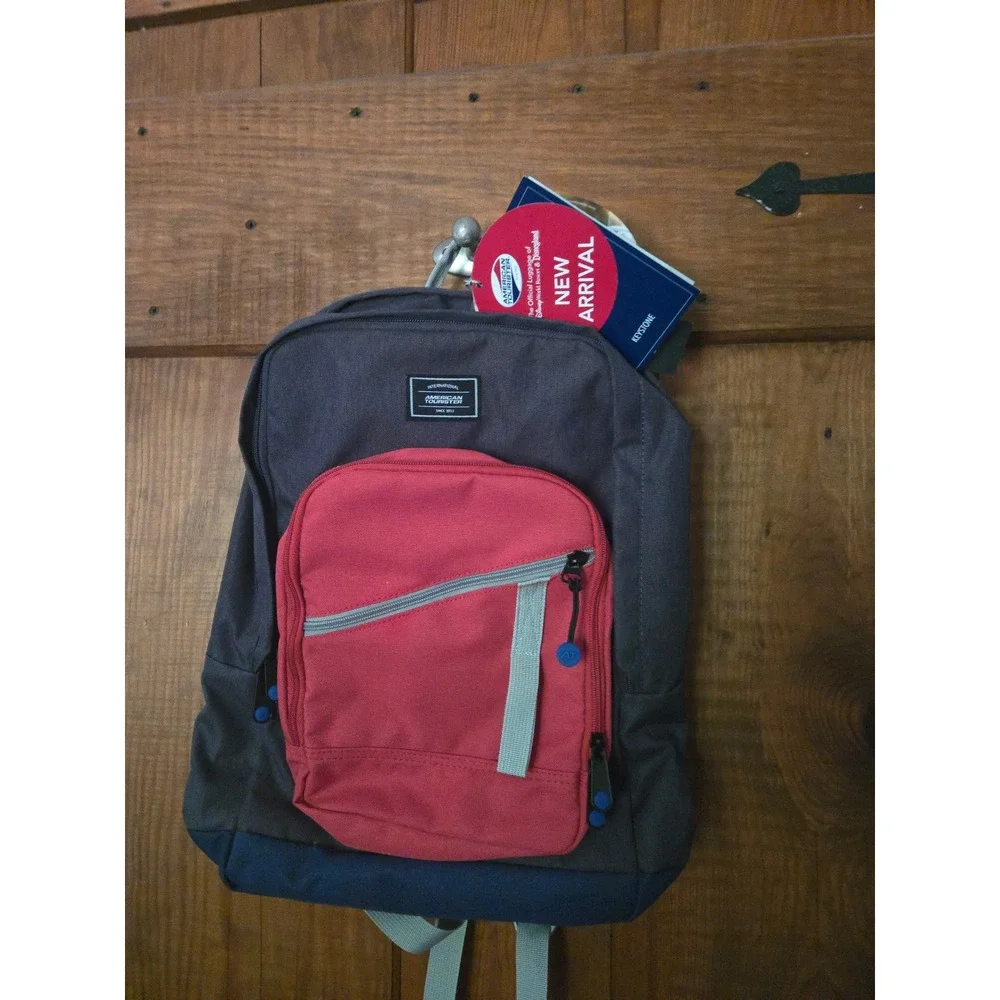 NWT - AMERICAN TOURISTER Keystone Backpack Charcoal Red / Laptop Tablet Bag